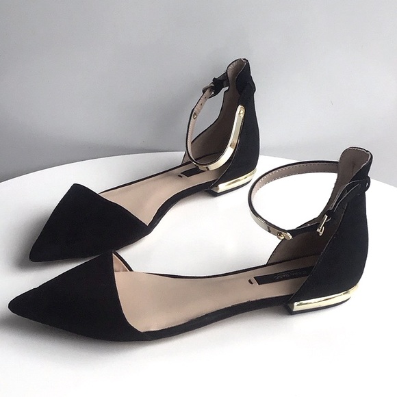 Zara pointy toe flats gold ankle strap D’orsay - Picture 15 of 16